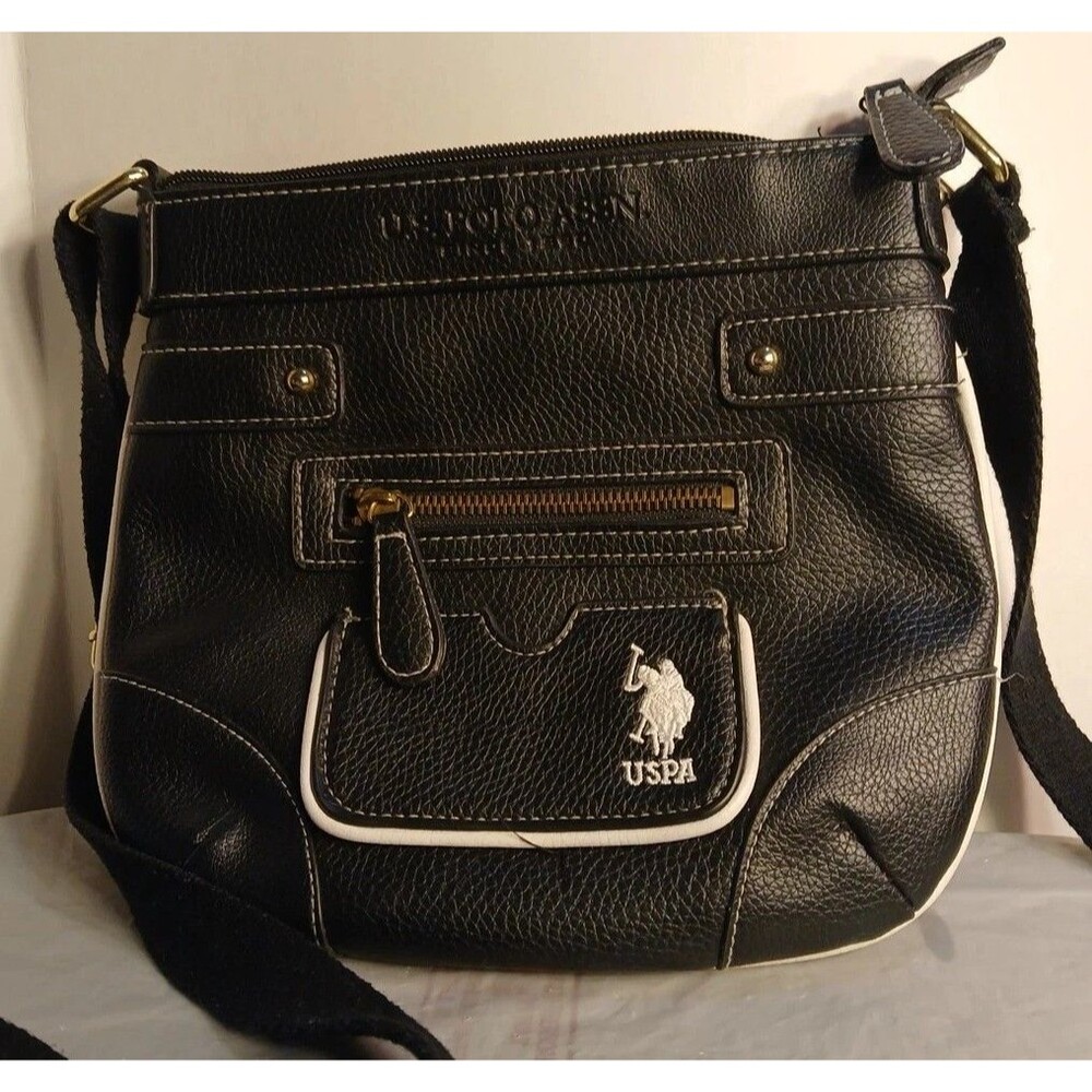 U.S. Polo ASSN CROSSBODY BAG NAVY BlACK WHITE LOGO GOLD COLOR HARDWARE
